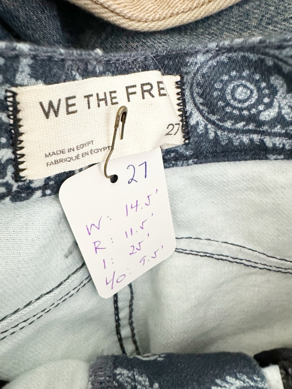 NEW Free People We The Free Good Luck Printed Navy Bandana Barrel Jeans 27 - Picture 12 of 14